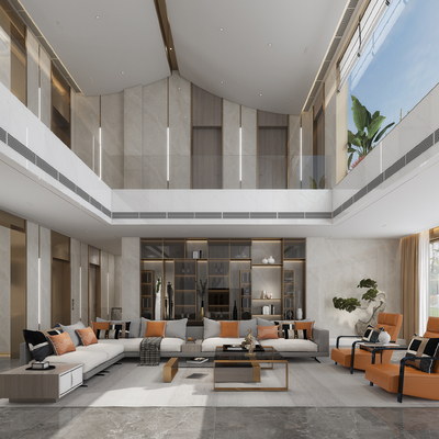  现代别墅大堂su模型 