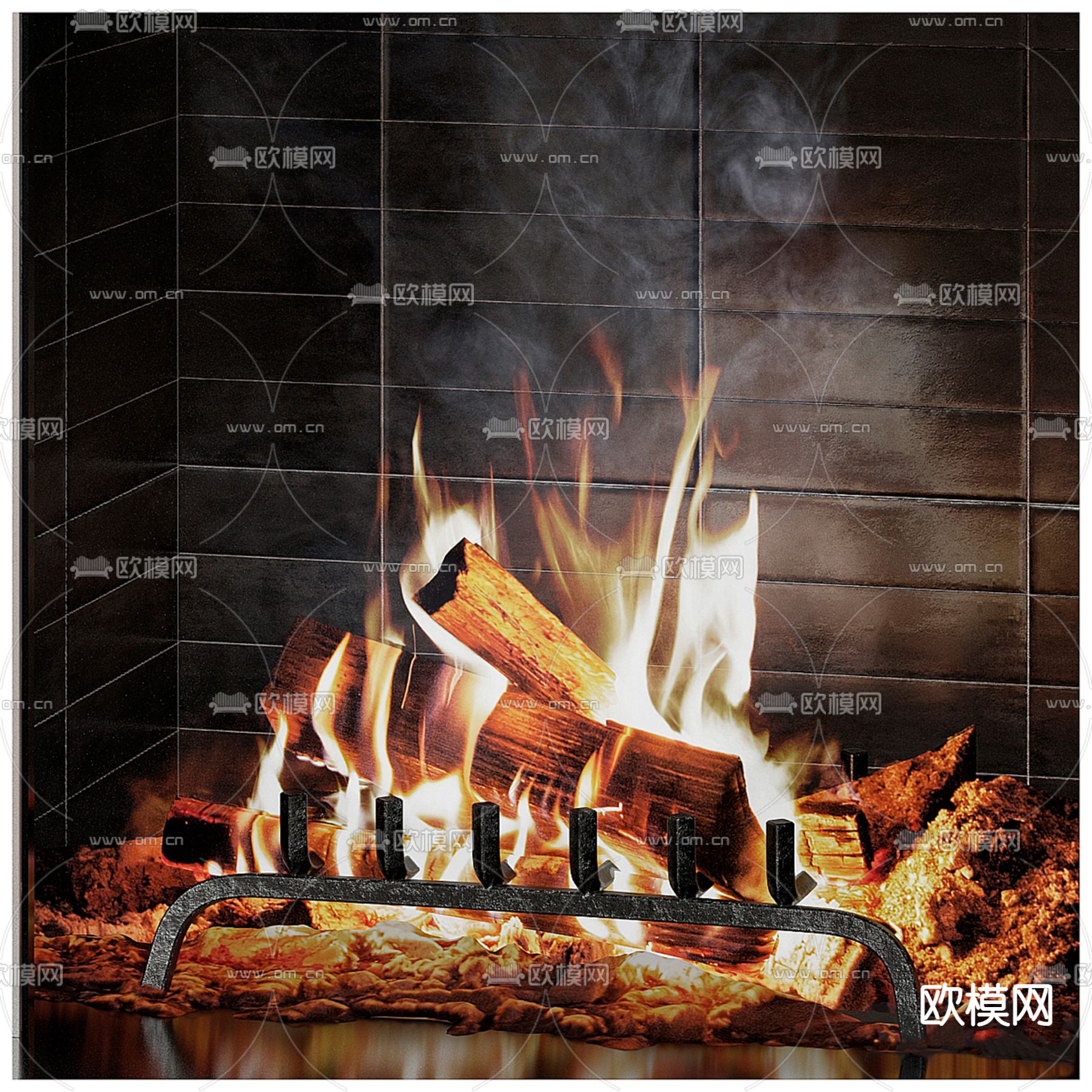 自然风壁炉 火炉 木柴3d模型下载（渲染图2）