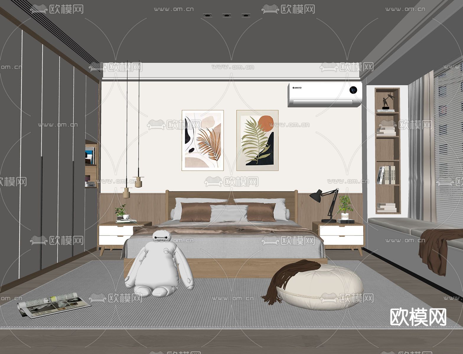 北欧卧室su模型下载（渲染图2）