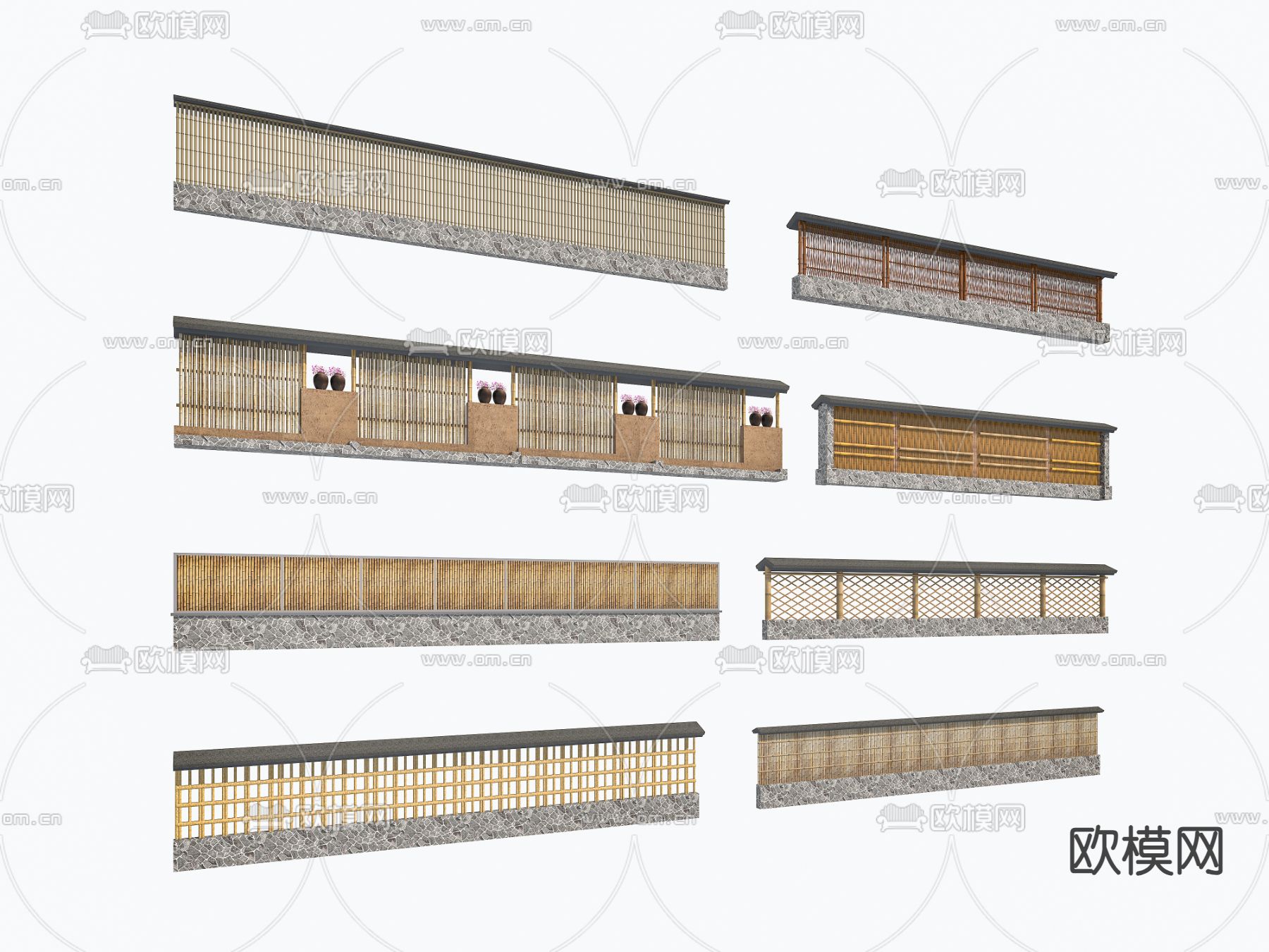 新中式庭院围栏 竹栏 院墙3d模型下载（渲染图3）
