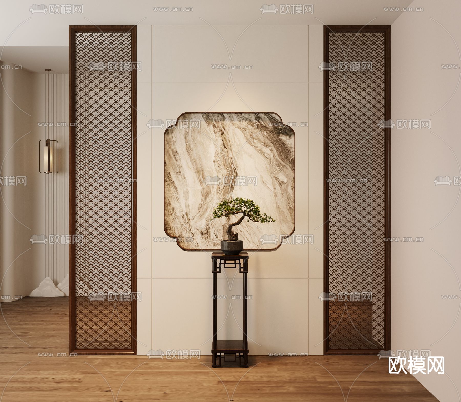 新中式屏风 玄关隔断3d模型下载