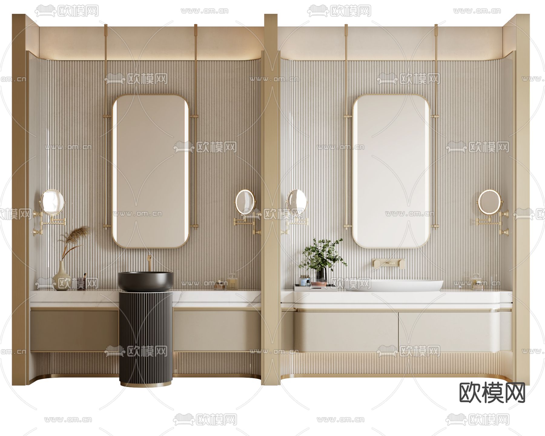 现代洗手台su模型下载（渲染图1）