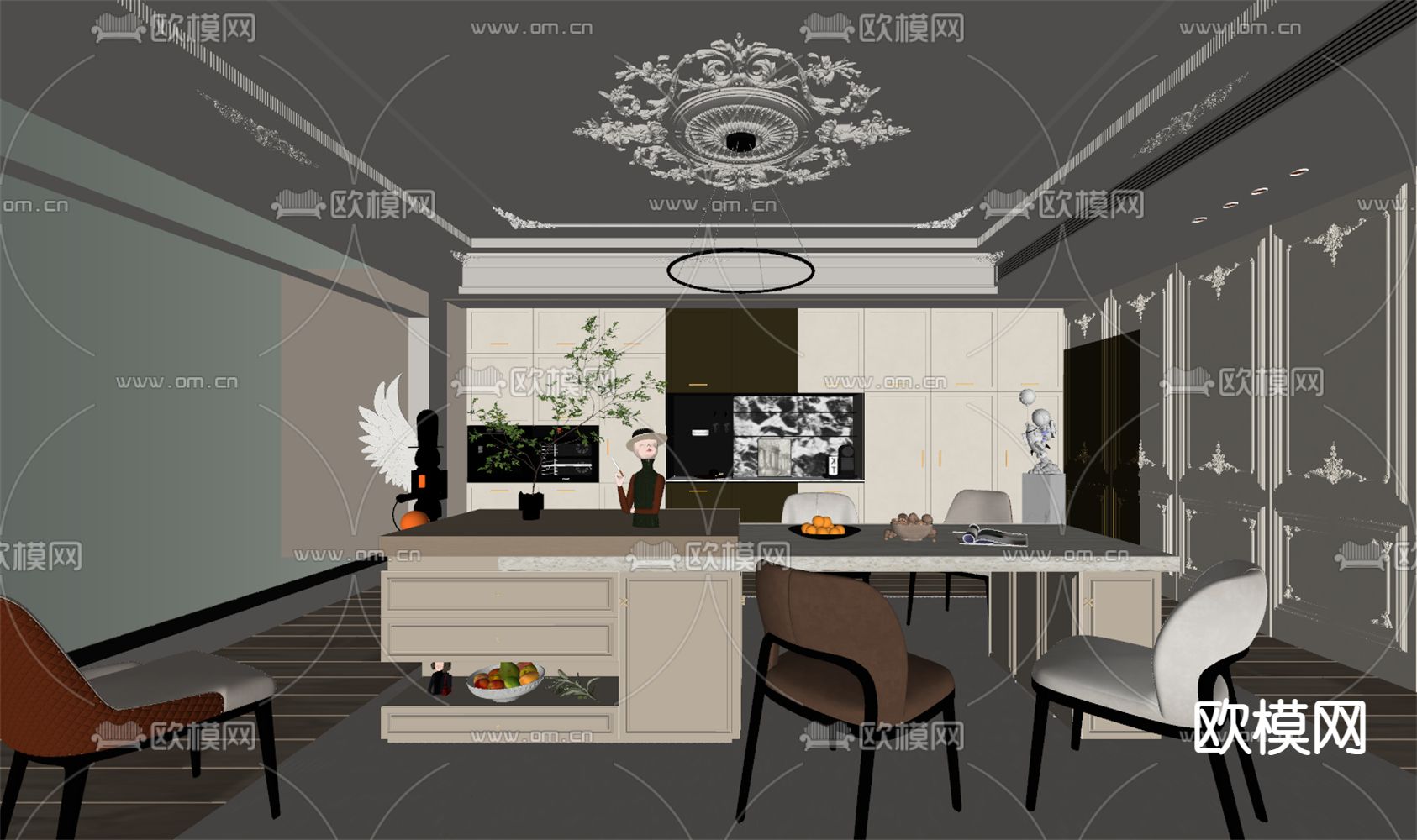 法式餐厅su模型下载（渲染图2）