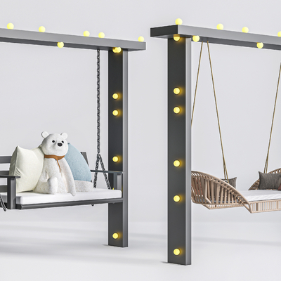  现代秋千椅 庭院秋千su模型 