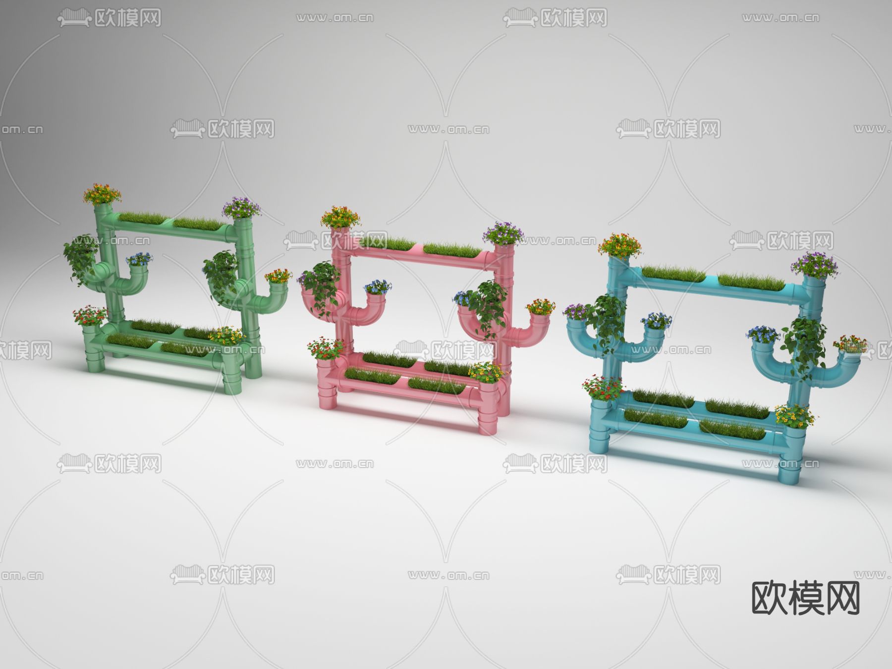 PVC管道盆栽 盆景3d模型下载（渲染图2）