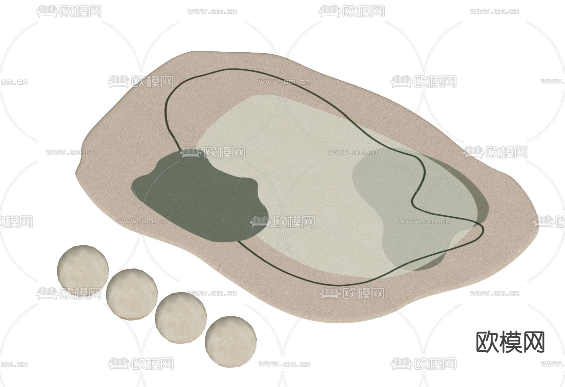 现代布艺地毯su模型下载（渲染图2）