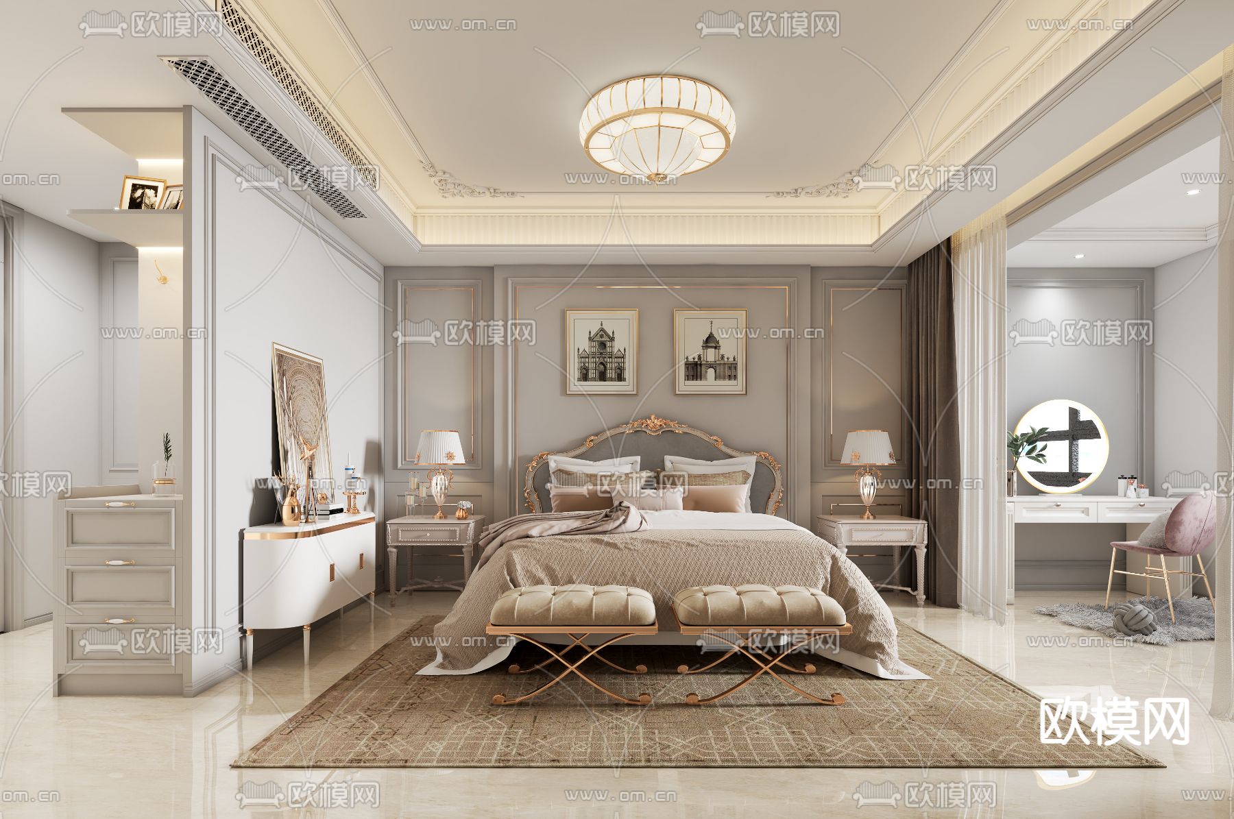 简欧卧室免费3d模型下载