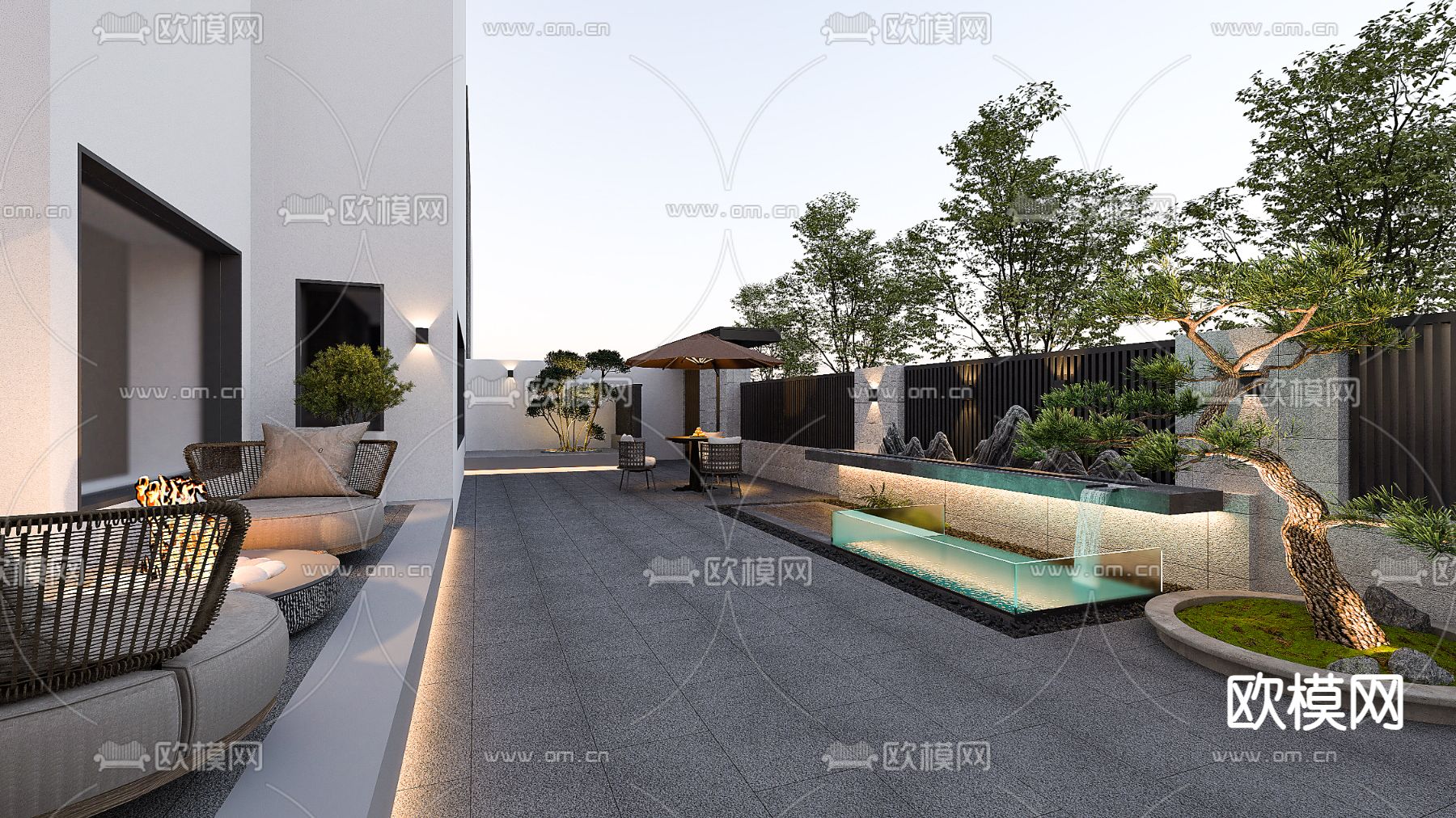 现代别墅花园su模型下载（渲染图2）