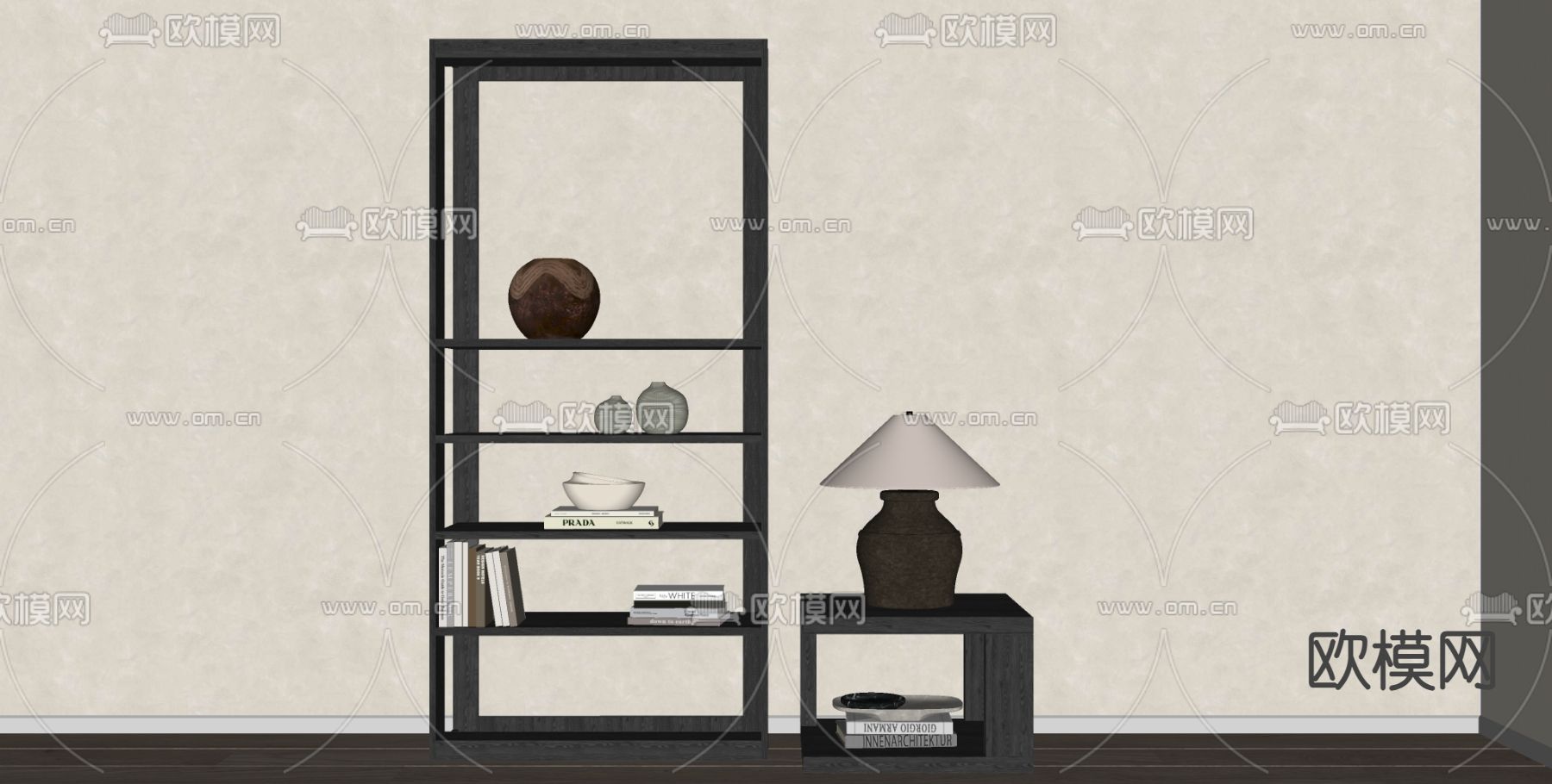 中古风书架su模型下载（渲染图2）