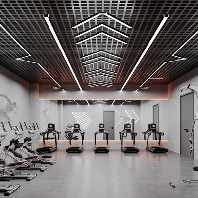  工业风健身房su模型 