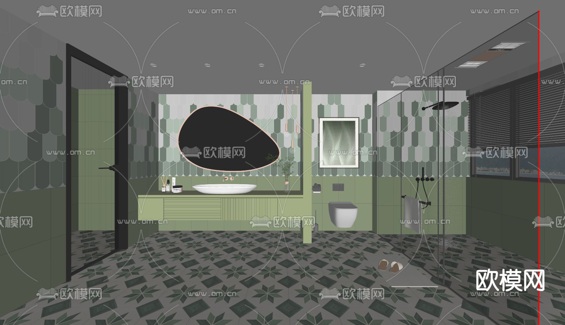 北欧卫生间 浴室su模型下载（渲染图2）