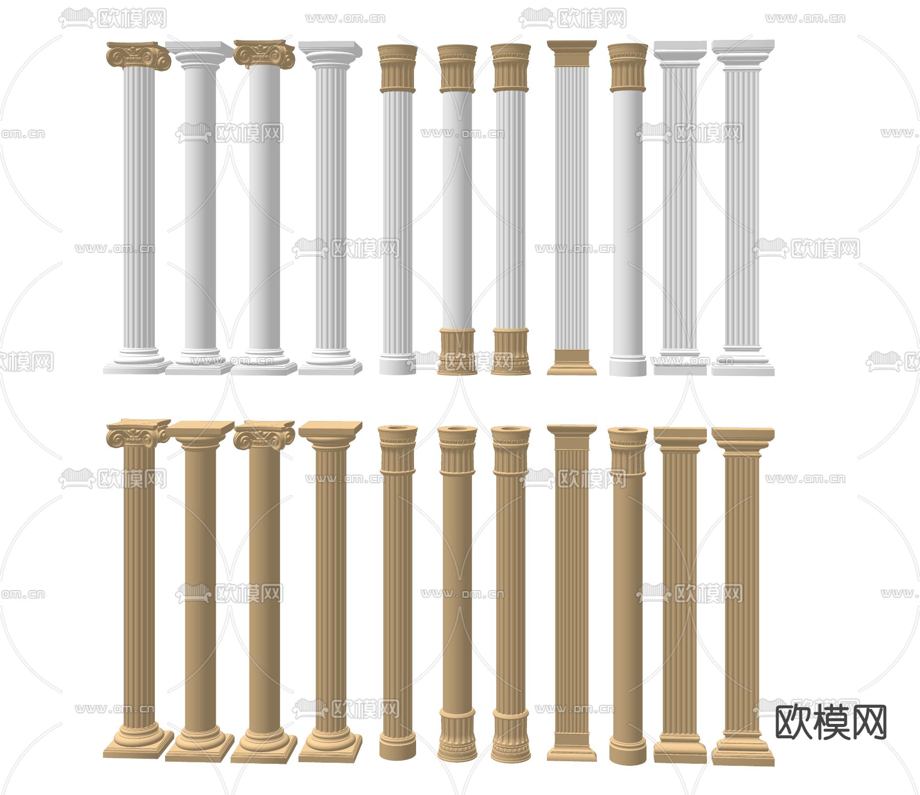欧式描金柱子su模型下载（渲染图1）