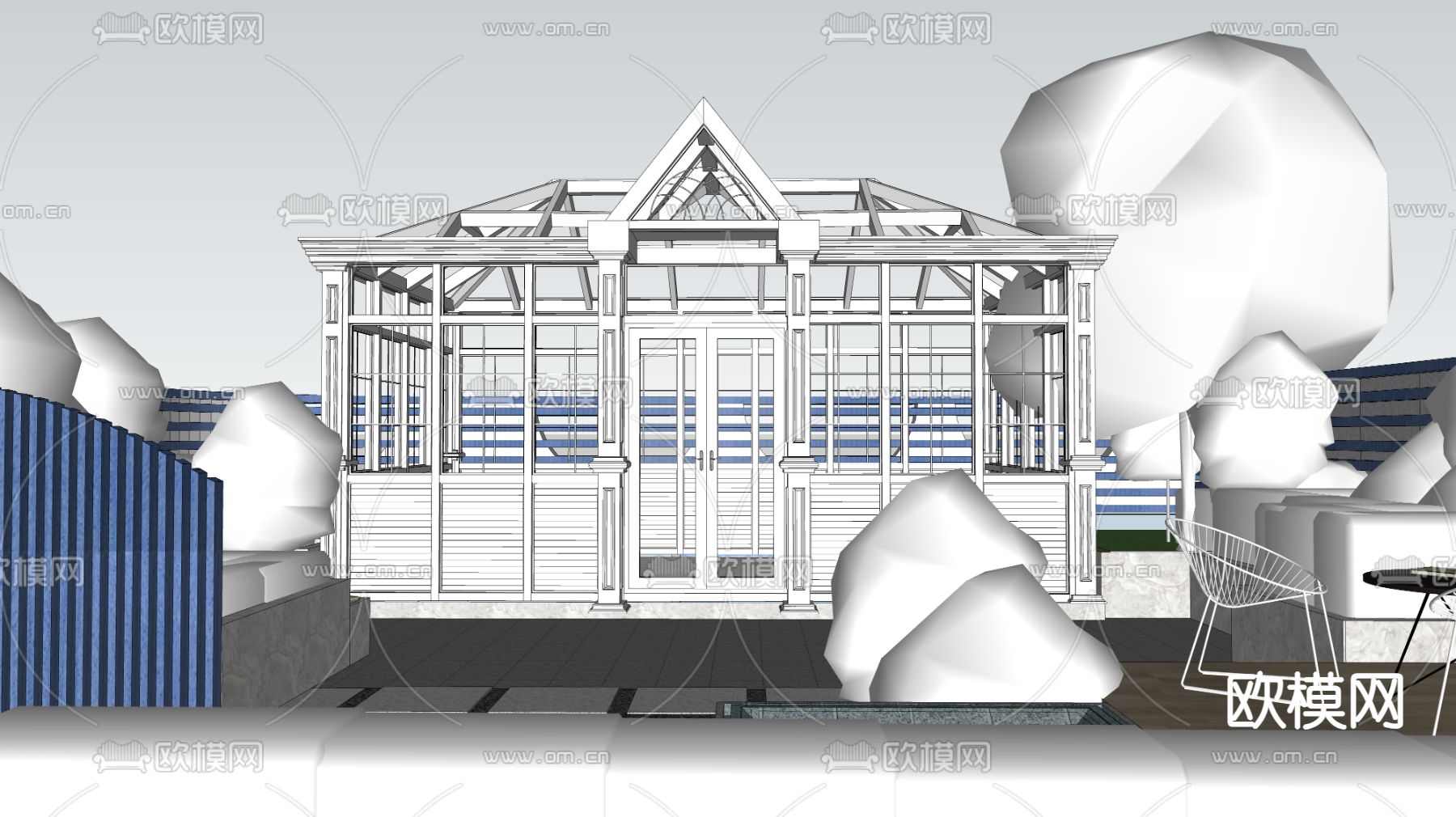 现代阳光房 玻璃房su模型下载（渲染图2）