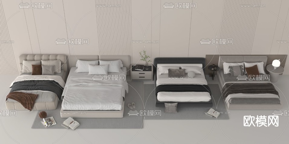 现代双人床3d模型下载
