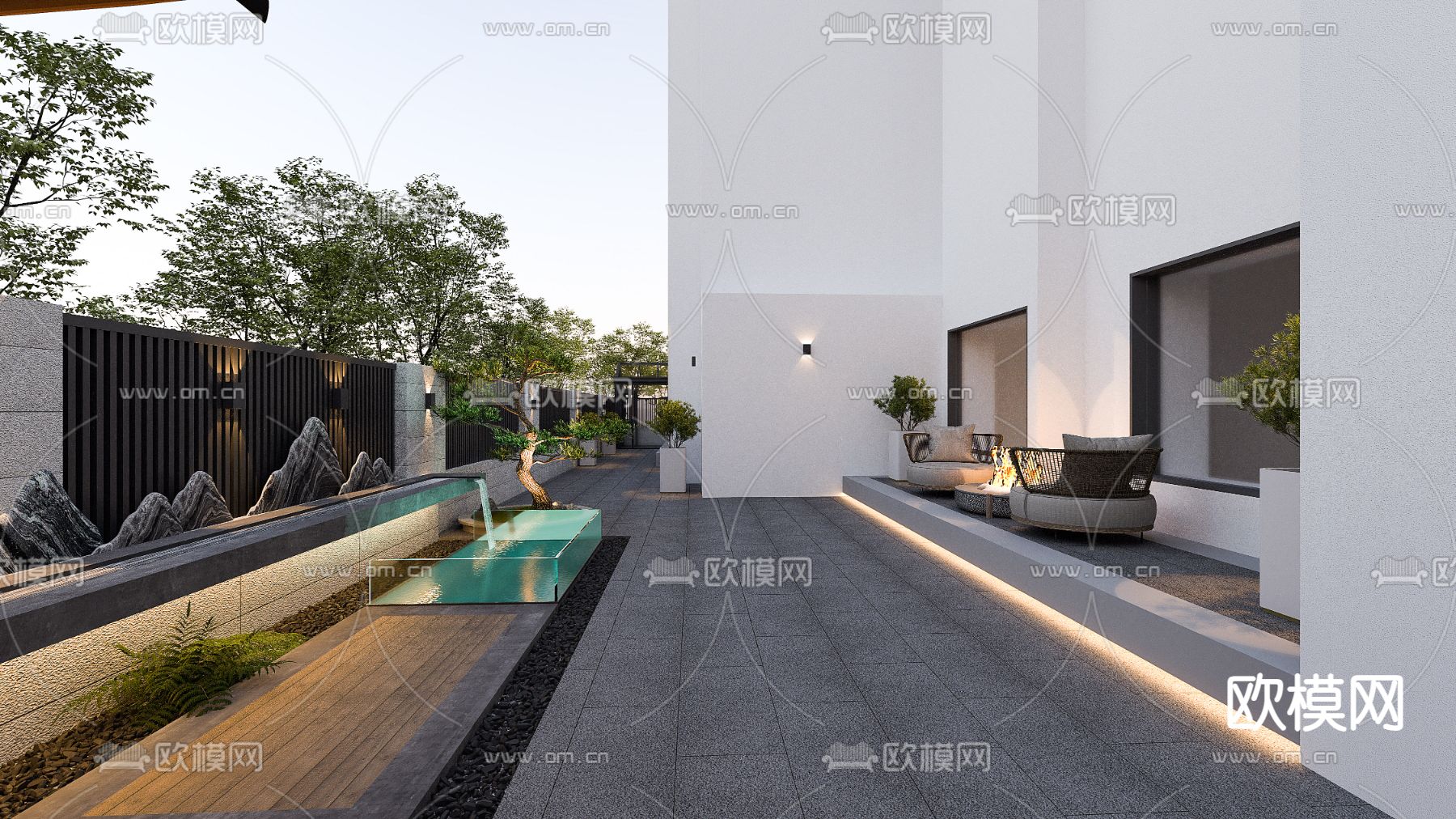 现代别墅花园su模型下载（渲染图1）