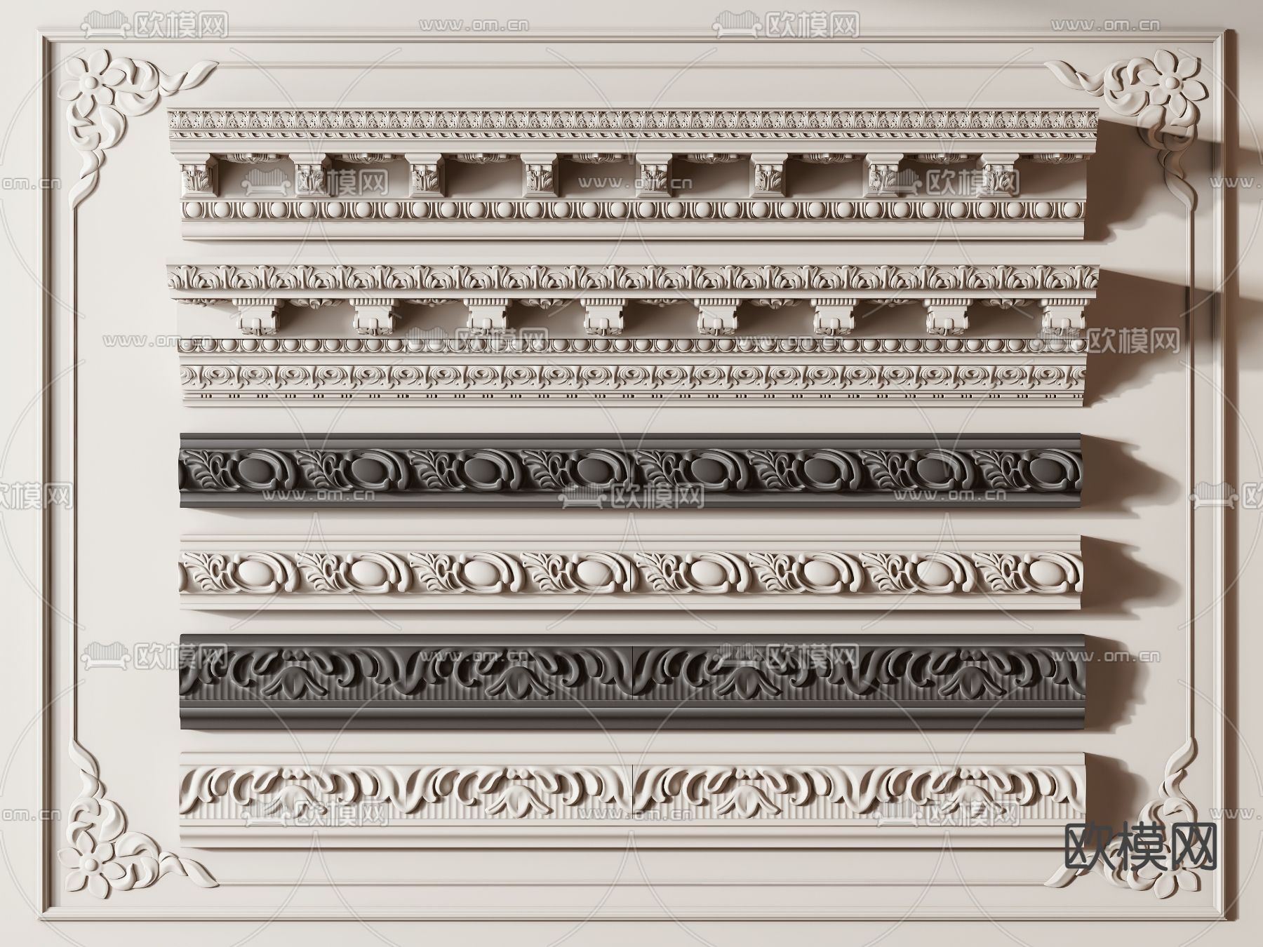 法式石膏线 雕花线条3d模型下载