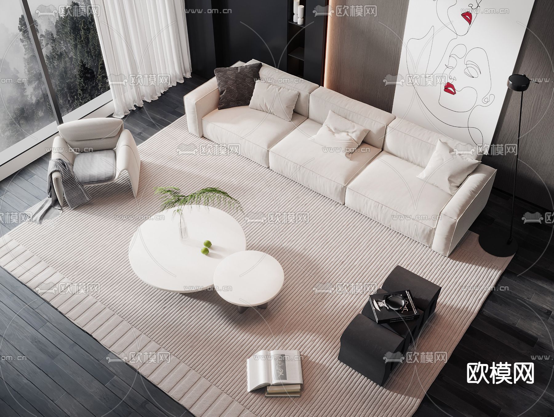 现代组合沙发 软体沙发3d模型下载_ID14200204_3dmax免费模型-欧模网