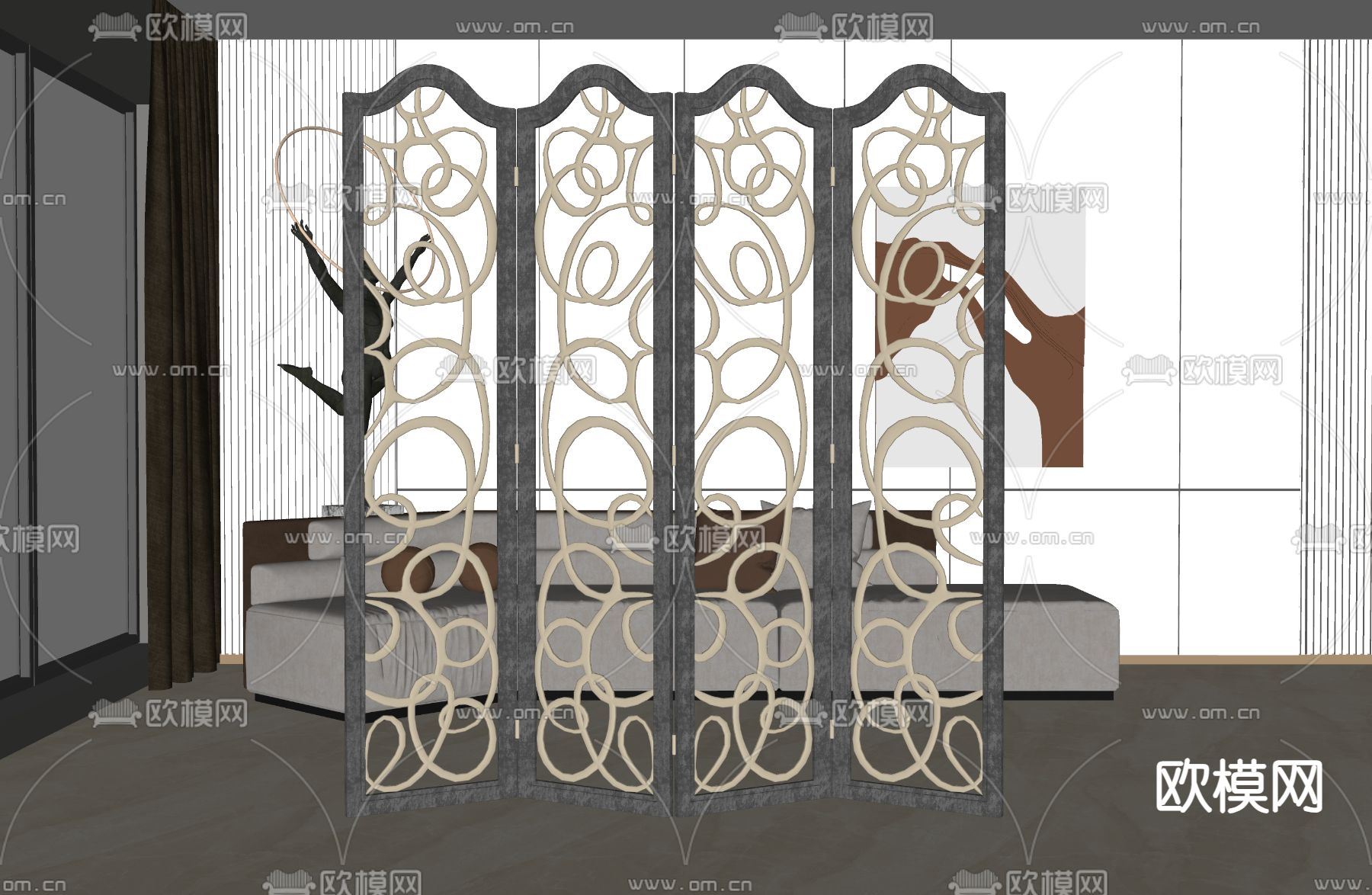 简欧屏风 隔断su模型下载（渲染图2）