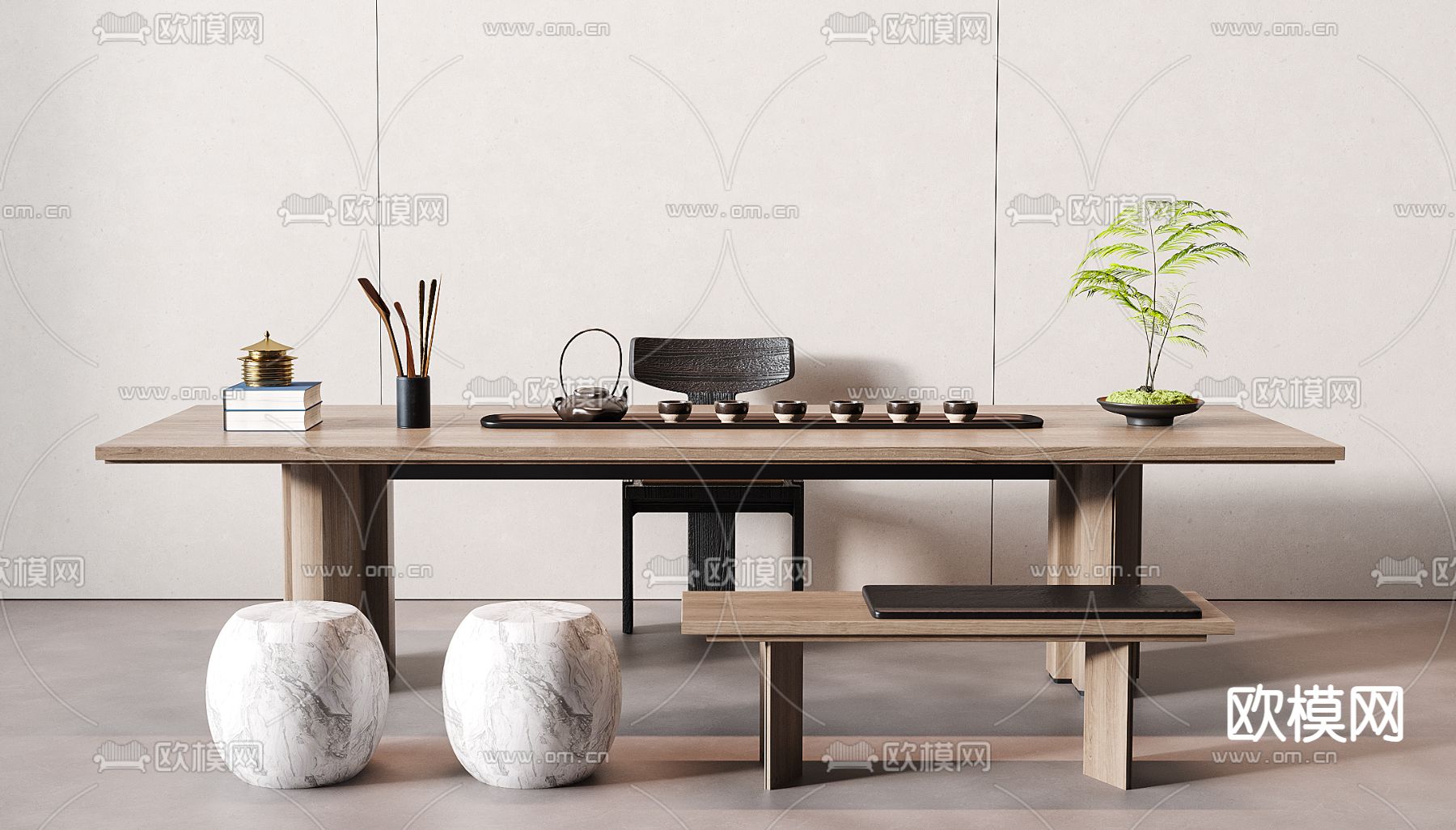 现代茶桌 茶台su模型下载（渲染图1）