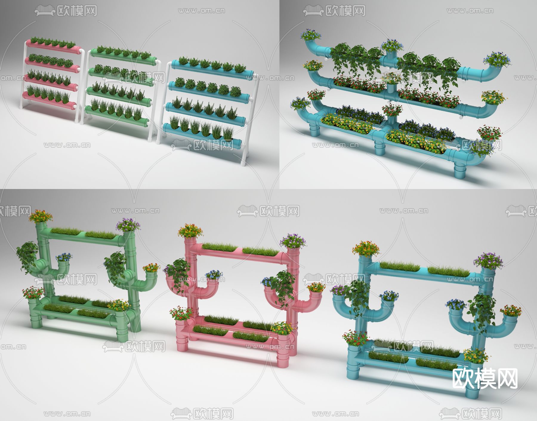 PVC管道盆栽 盆景3d模型下载（渲染图1）