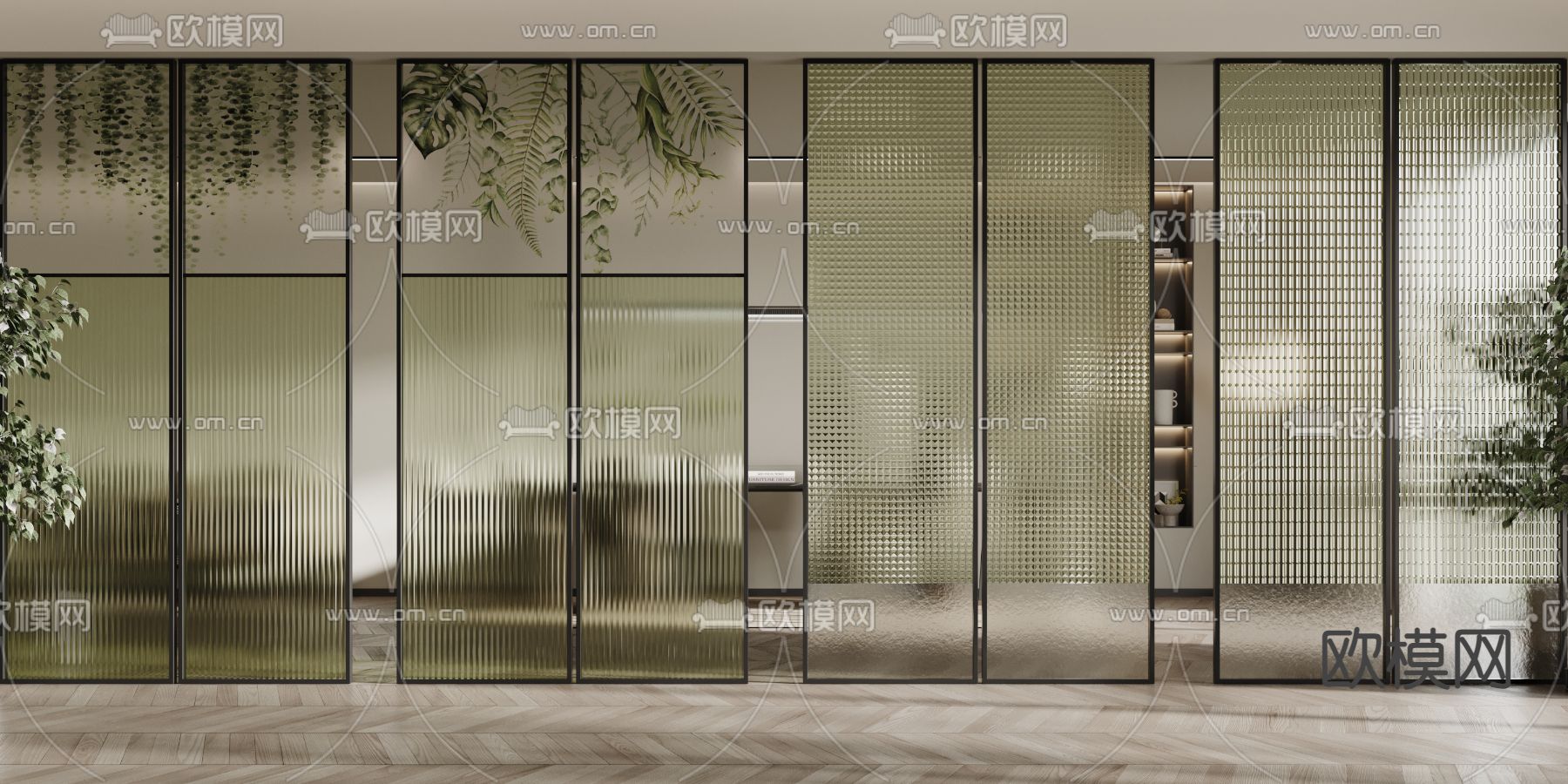 玻璃屏风 隔断 玻璃砖3d模型下载