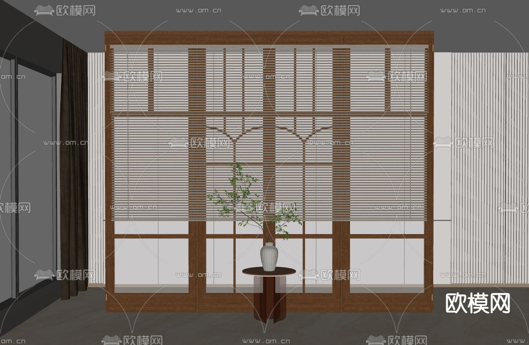简欧百叶窗 落地窗su模型下载（渲染图2）