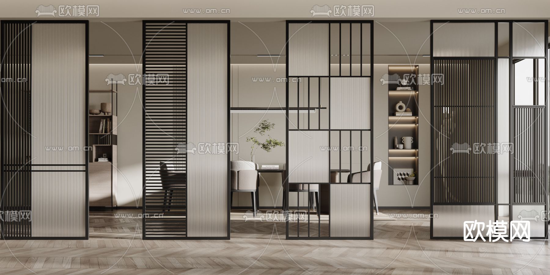 玻璃屏风 隔断3d模型下载