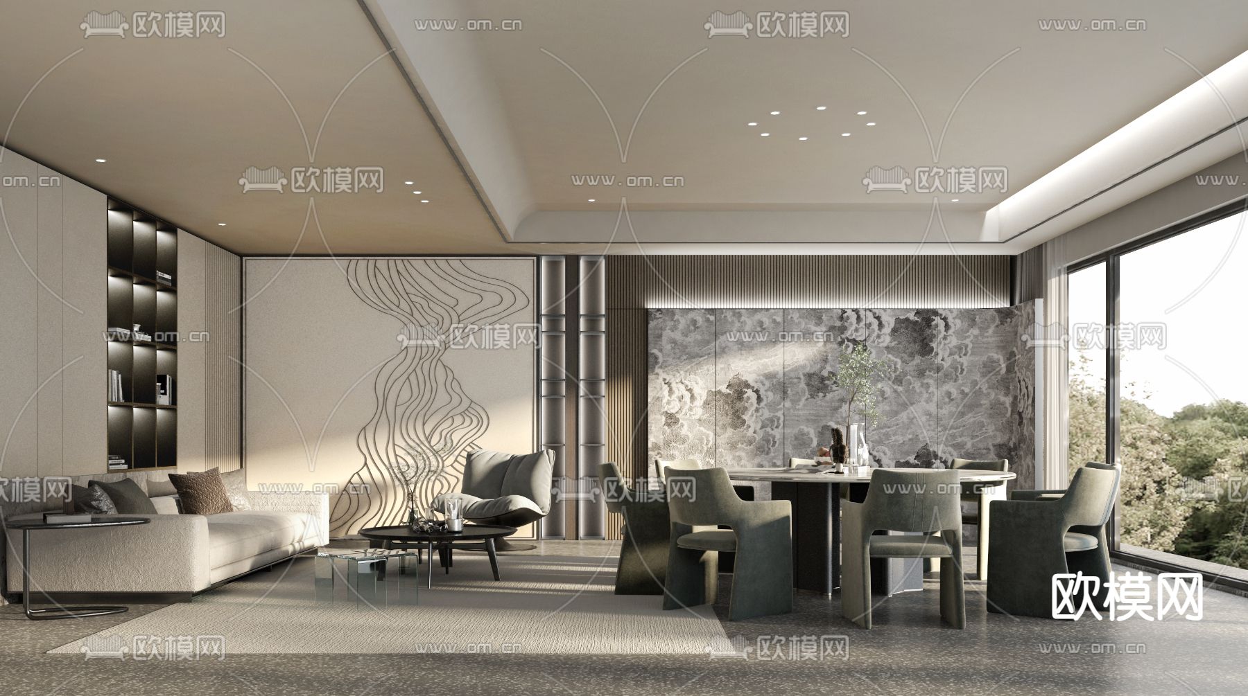 现代餐厅包房su模型下载（渲染图1）