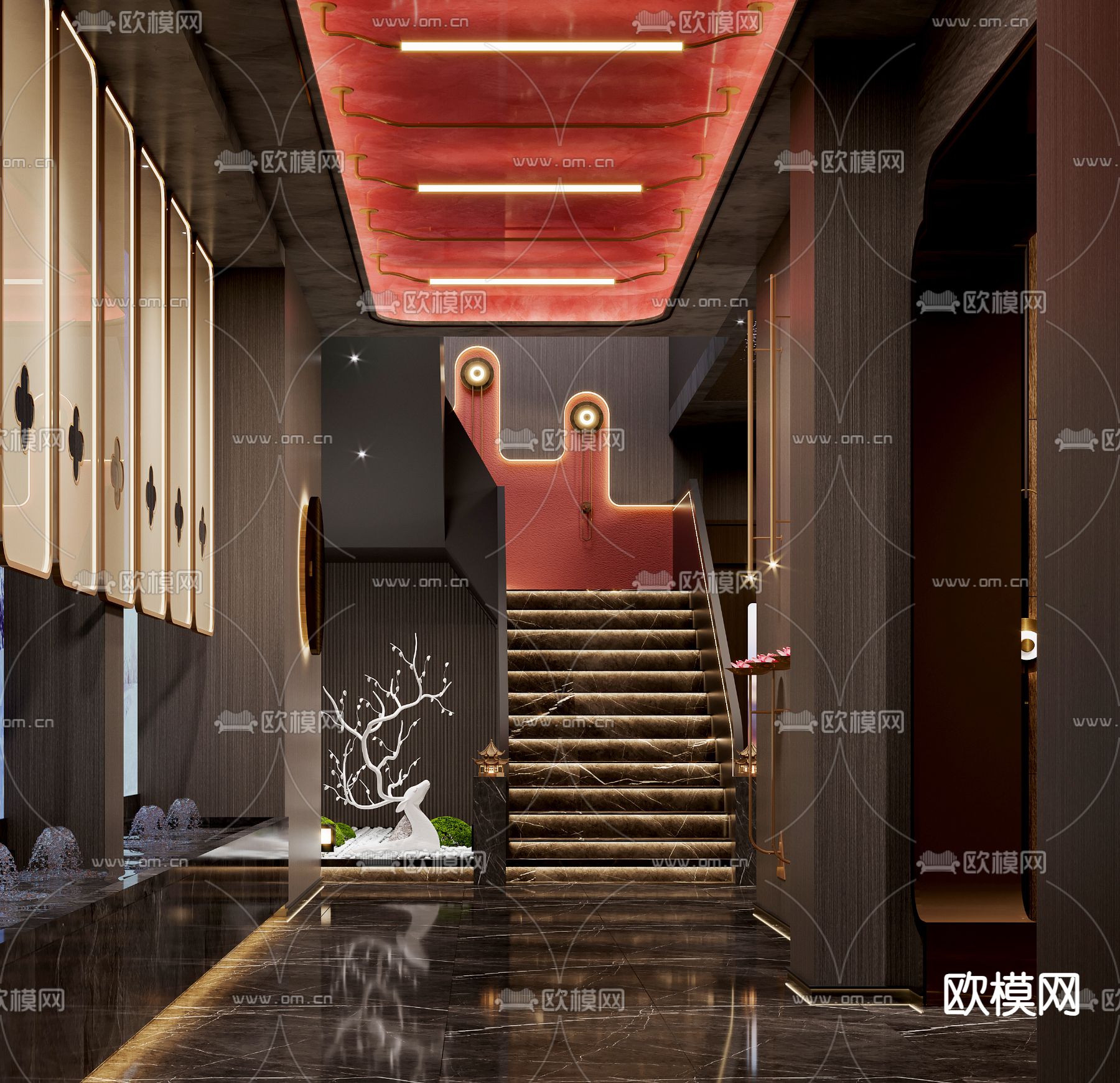 新中式足浴过道su模型下载（渲染图1）