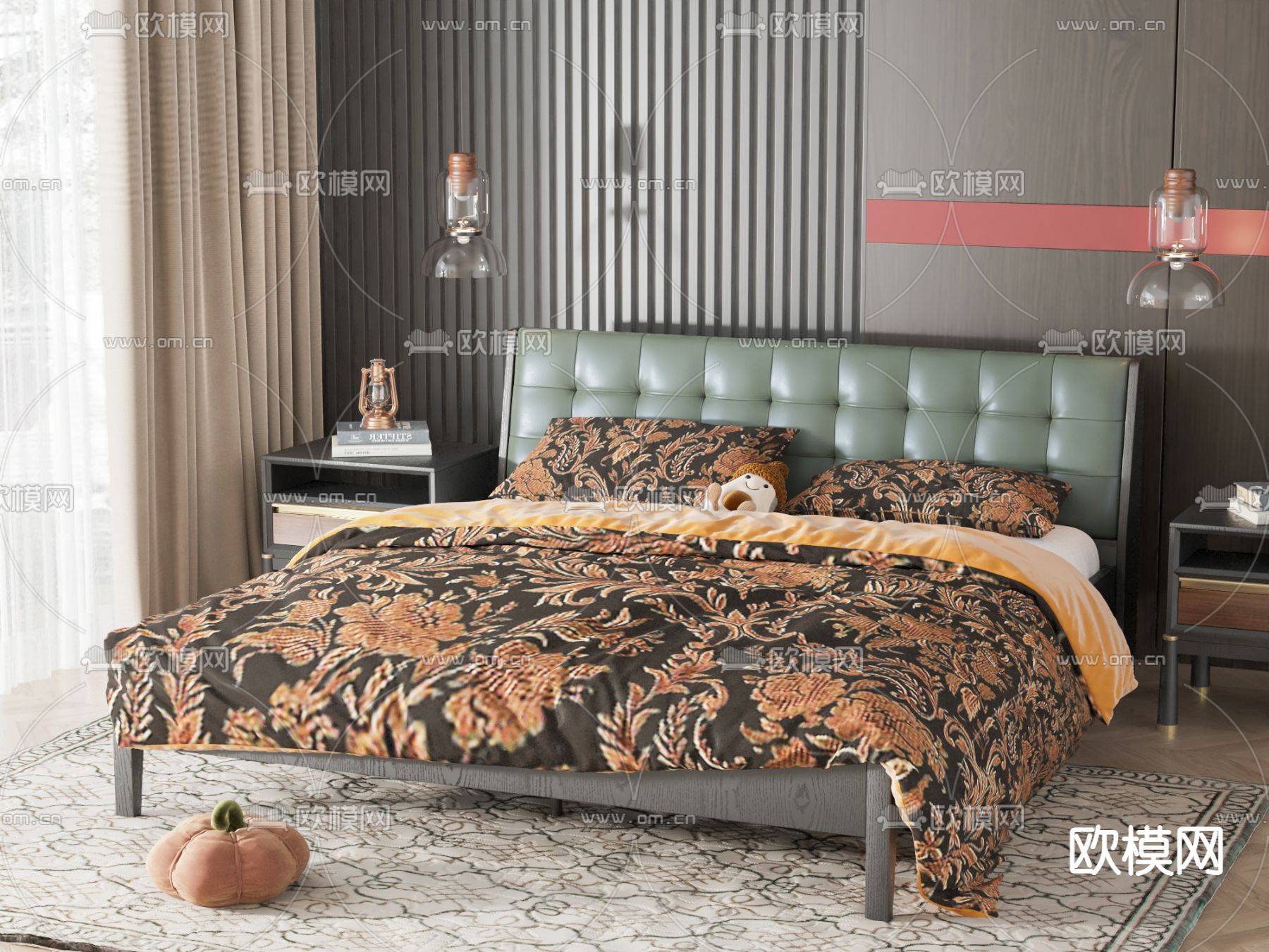 美式双人床 卧室床3d模型下载