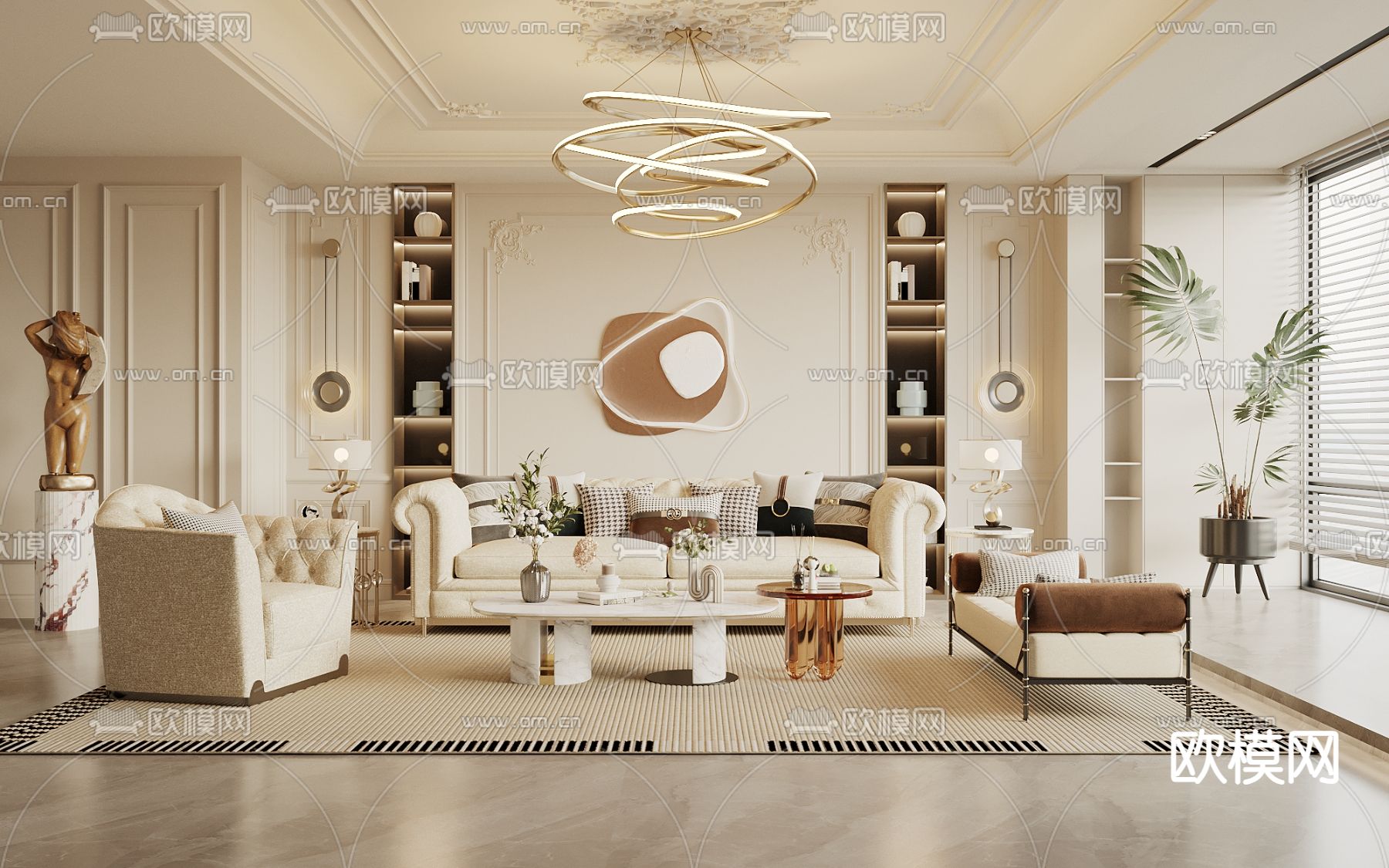 美式客厅3d模型下载