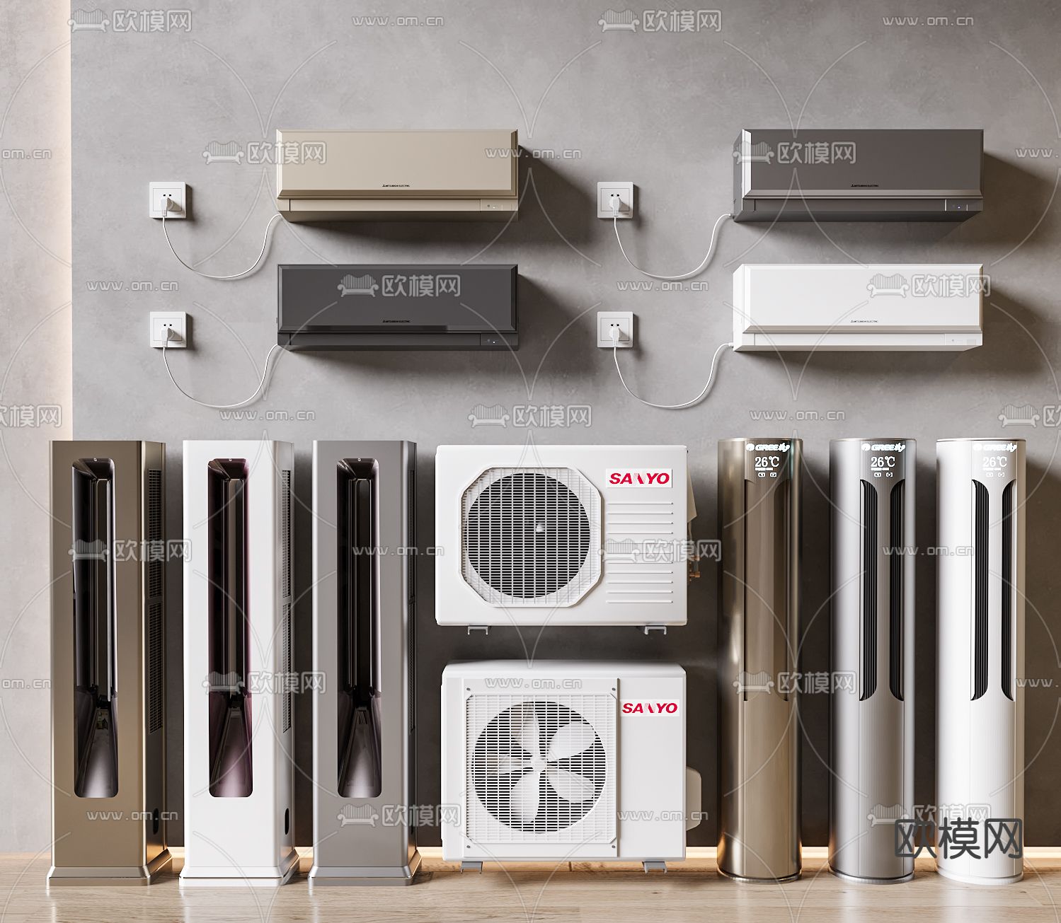 壁挂空调 立式空调 空调外机3d模型下载