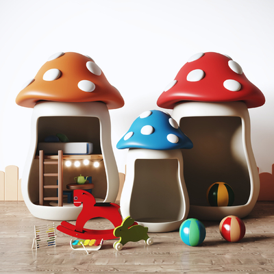  蘑菇房玩具 摇摇木马su模型 