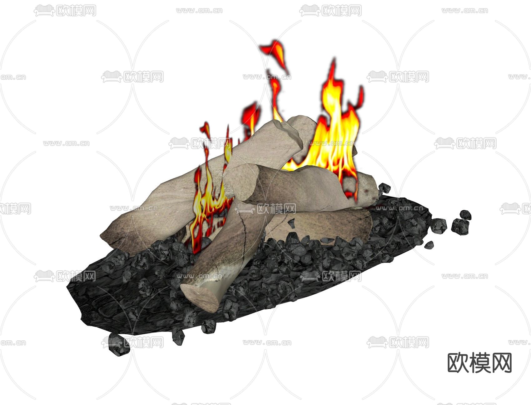 壁炉 柴火 木柴 火焰su模型下载（渲染图2）