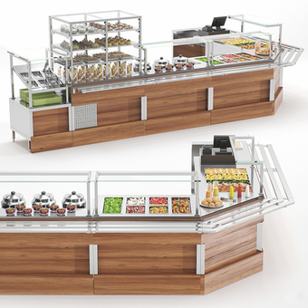 快餐保温台 食品展柜 收银台3d模型