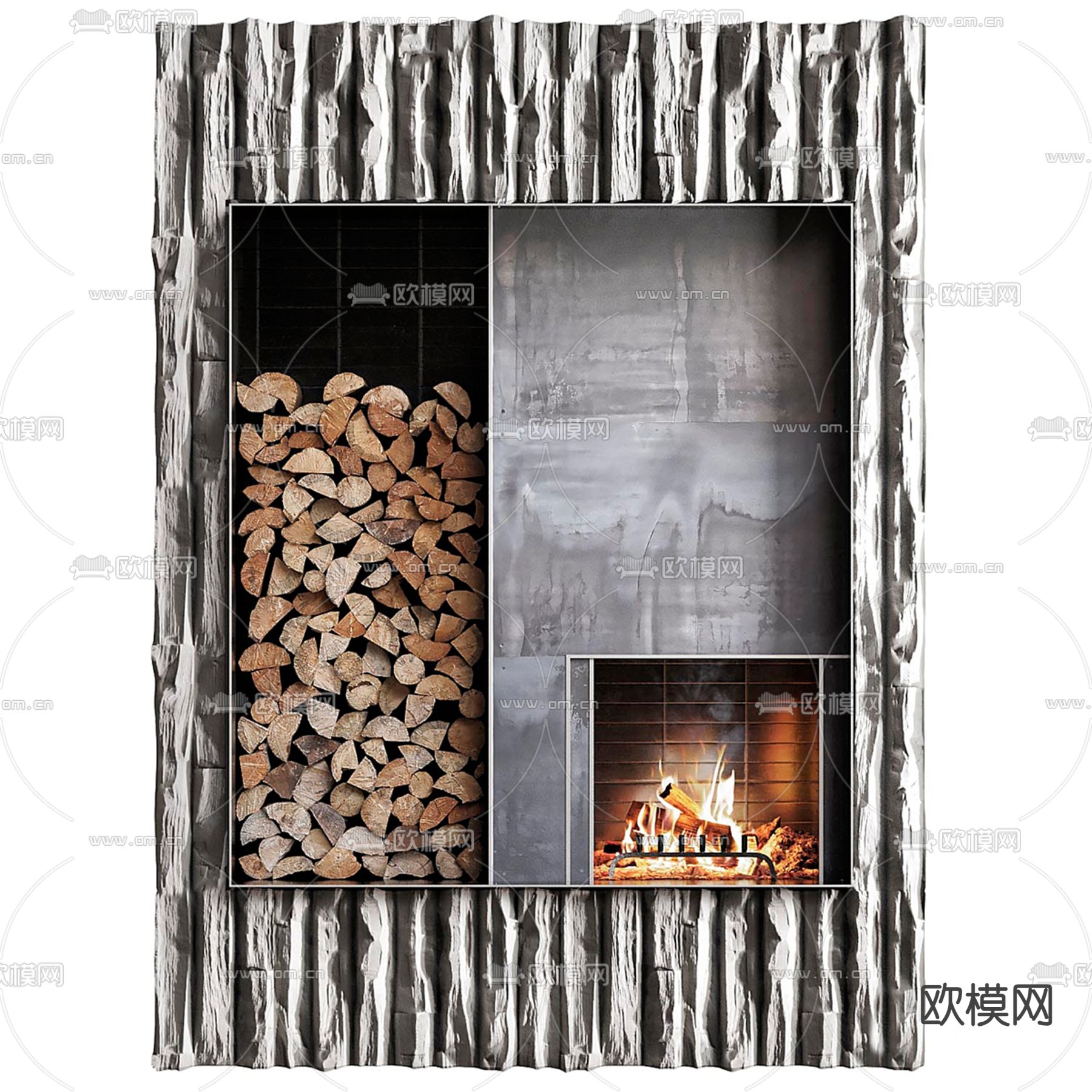 自然风壁炉 火炉 木柴3d模型下载（渲染图3）