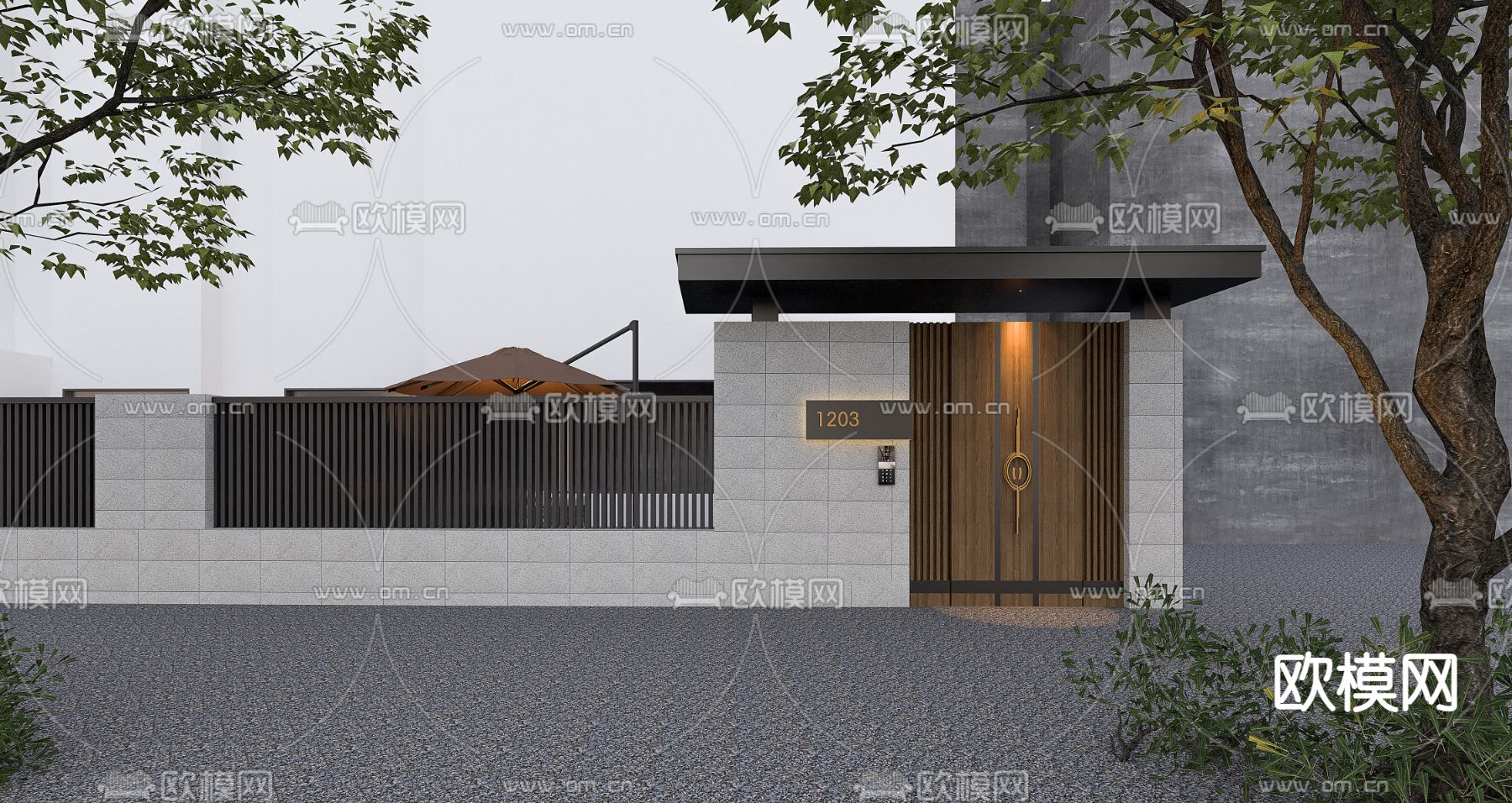 现代别墅花园su模型下载（渲染图3）