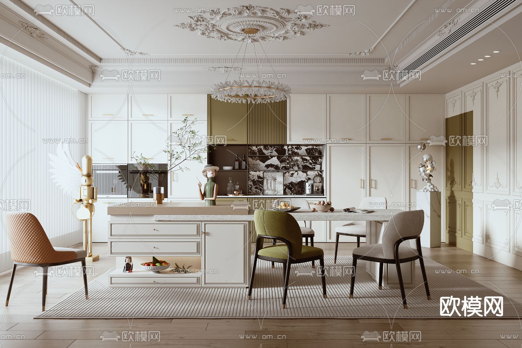 法式餐厅su模型下载（渲染图1）