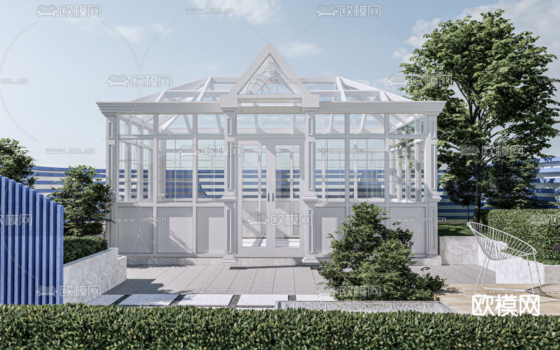 现代阳光房 玻璃房su模型下载（渲染图1）