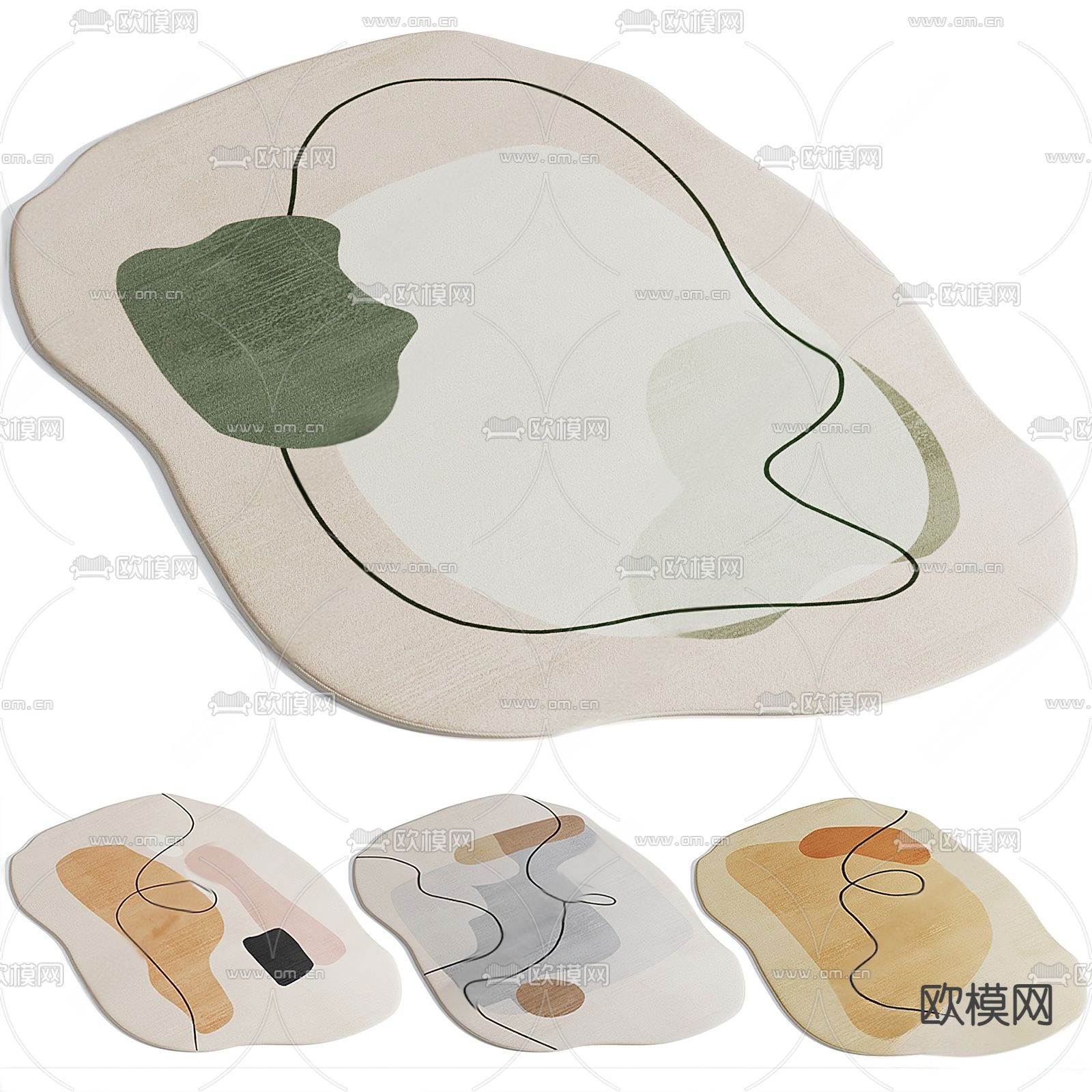 现代布艺地毯su模型下载（渲染图1）