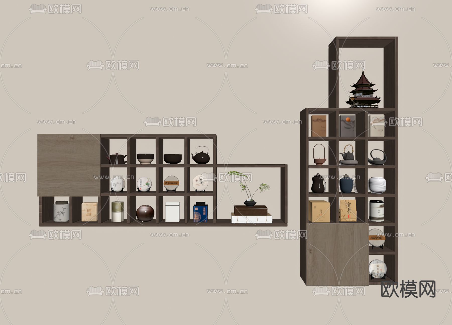 新中式壁架 壁柜su模型下载（渲染图3）