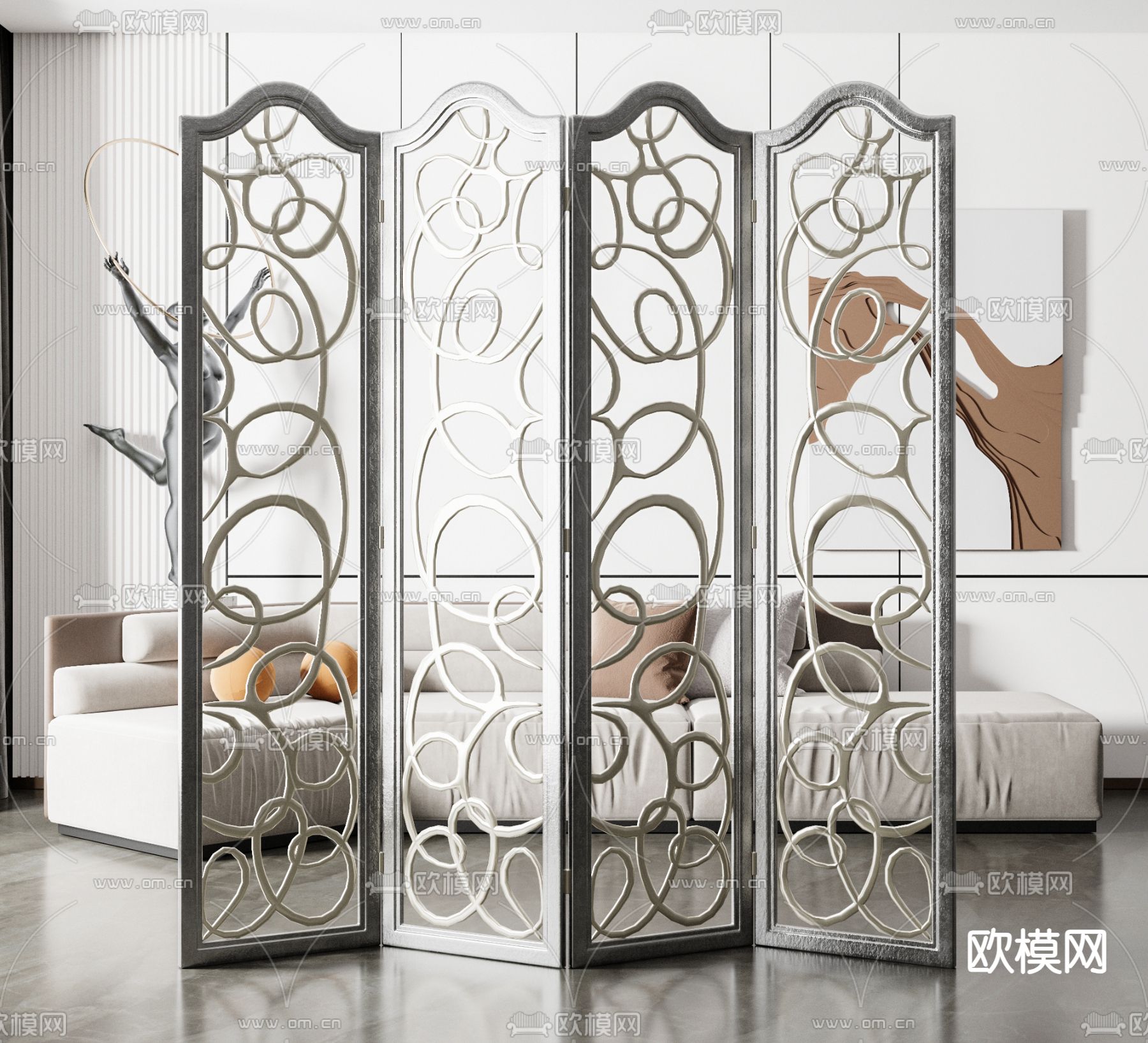 简欧屏风 隔断su模型下载（渲染图1）