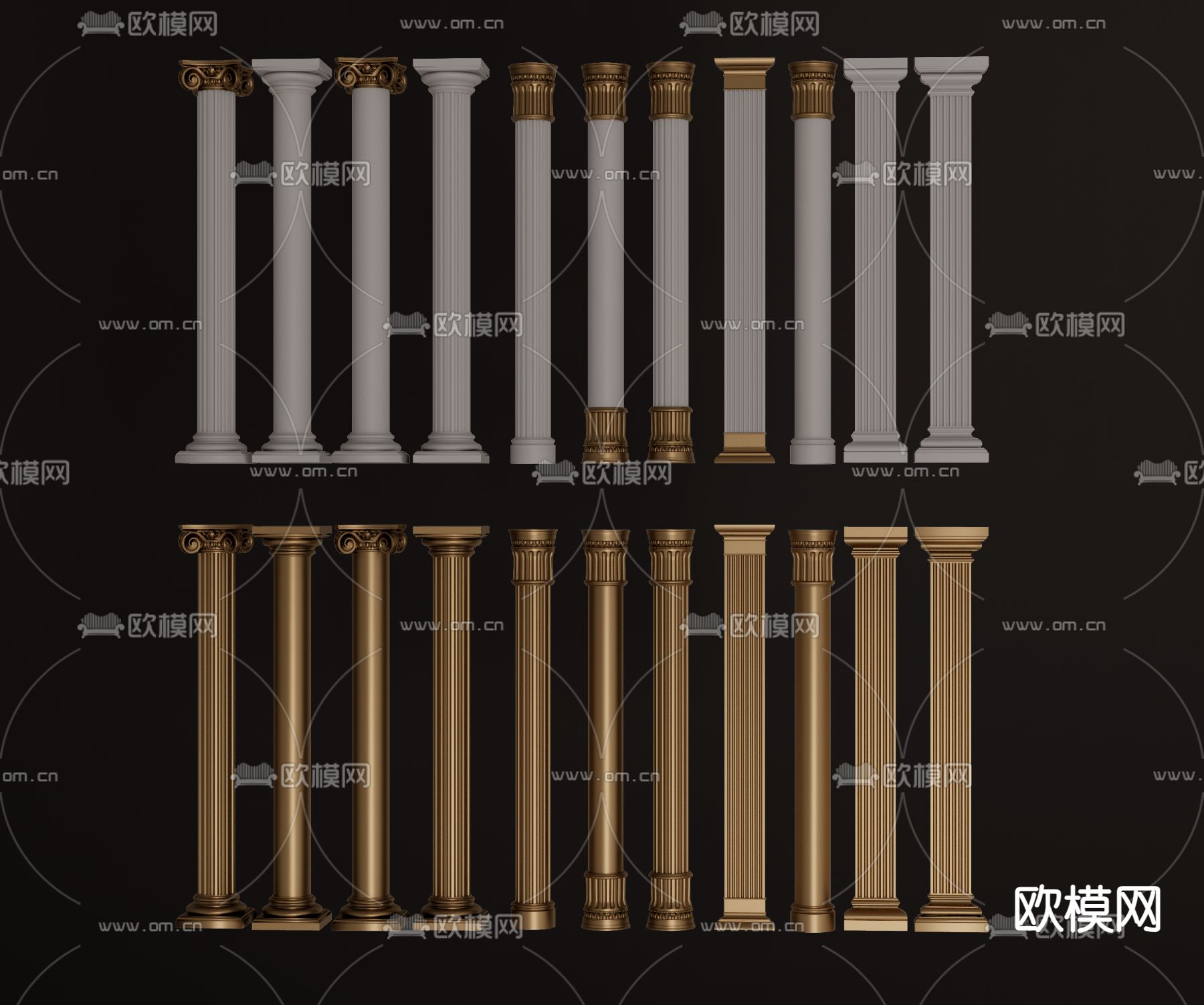 欧式描金柱子su模型下载（渲染图2）