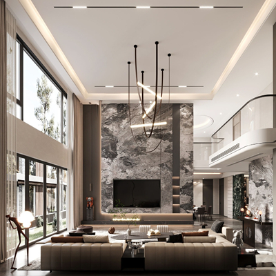  现代别墅大堂su模型 