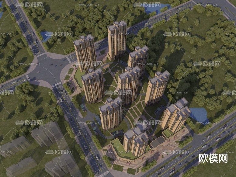 高层住宅鸟瞰3d模型下载