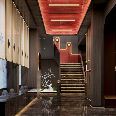  新中式足浴过道su模型 