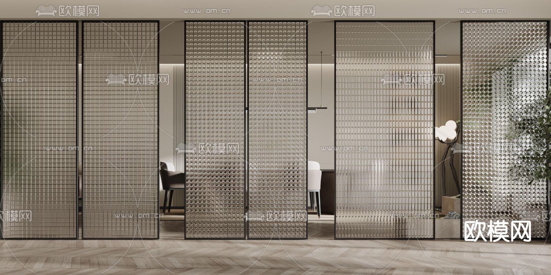 玻璃屏风 隔断 玻璃砖3d模型下载