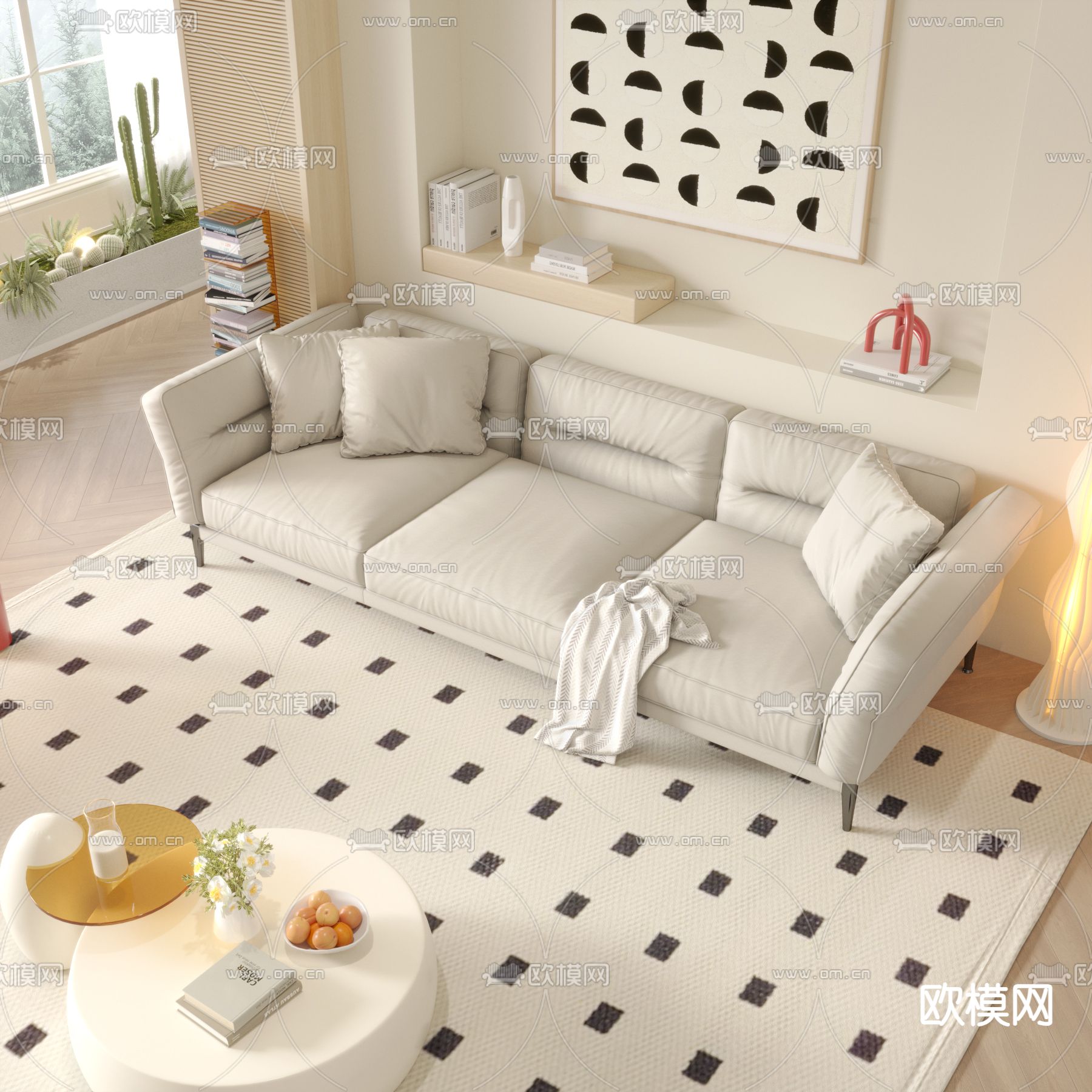 奶油风沙发3d模型下载（渲染图2）