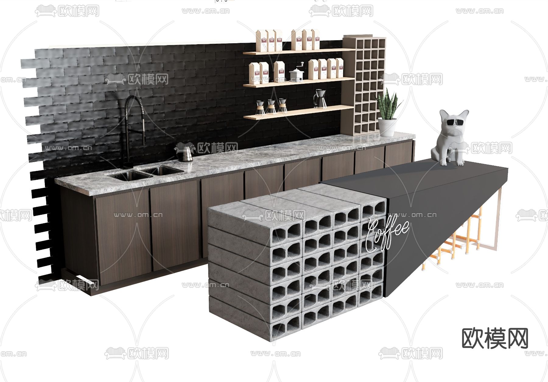 吧台 厨房台面su模型下载（渲染图1）