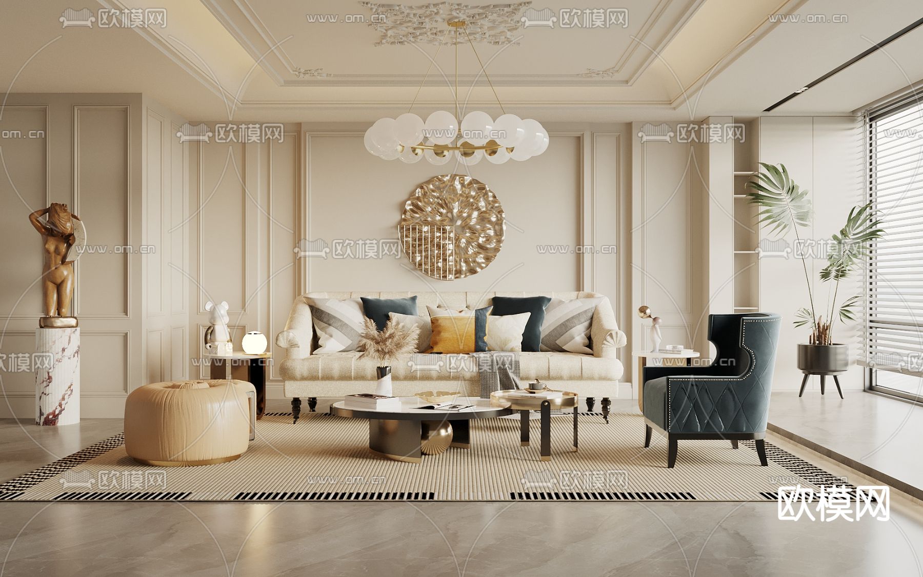 美式客厅3d模型下载